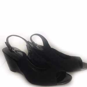 Bandolino Black Open Toe Wedge Sandals